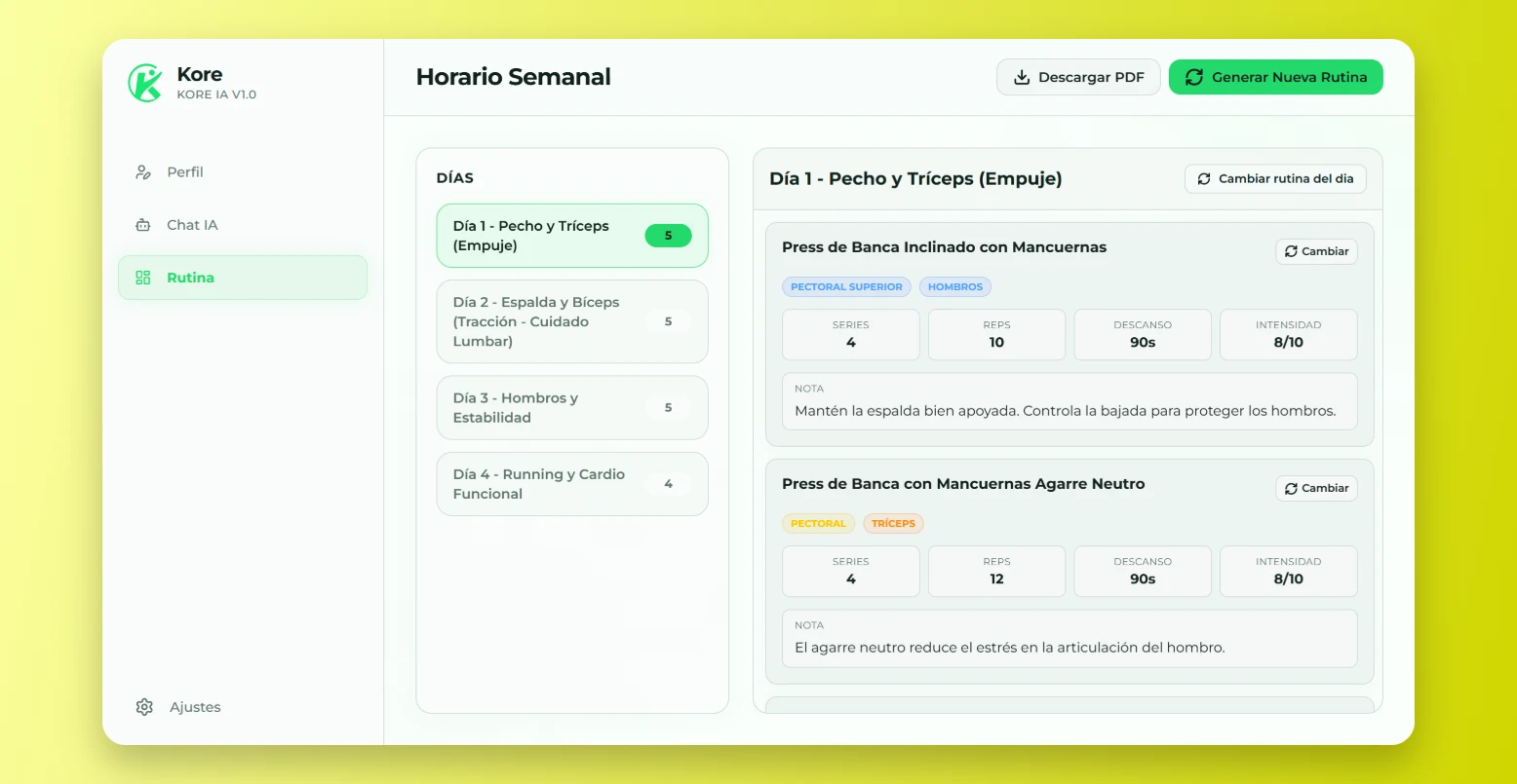 Imagen del proyecto Kore - Plataforma Web Inteligente de Entrenamiento Personalizado (PFG)